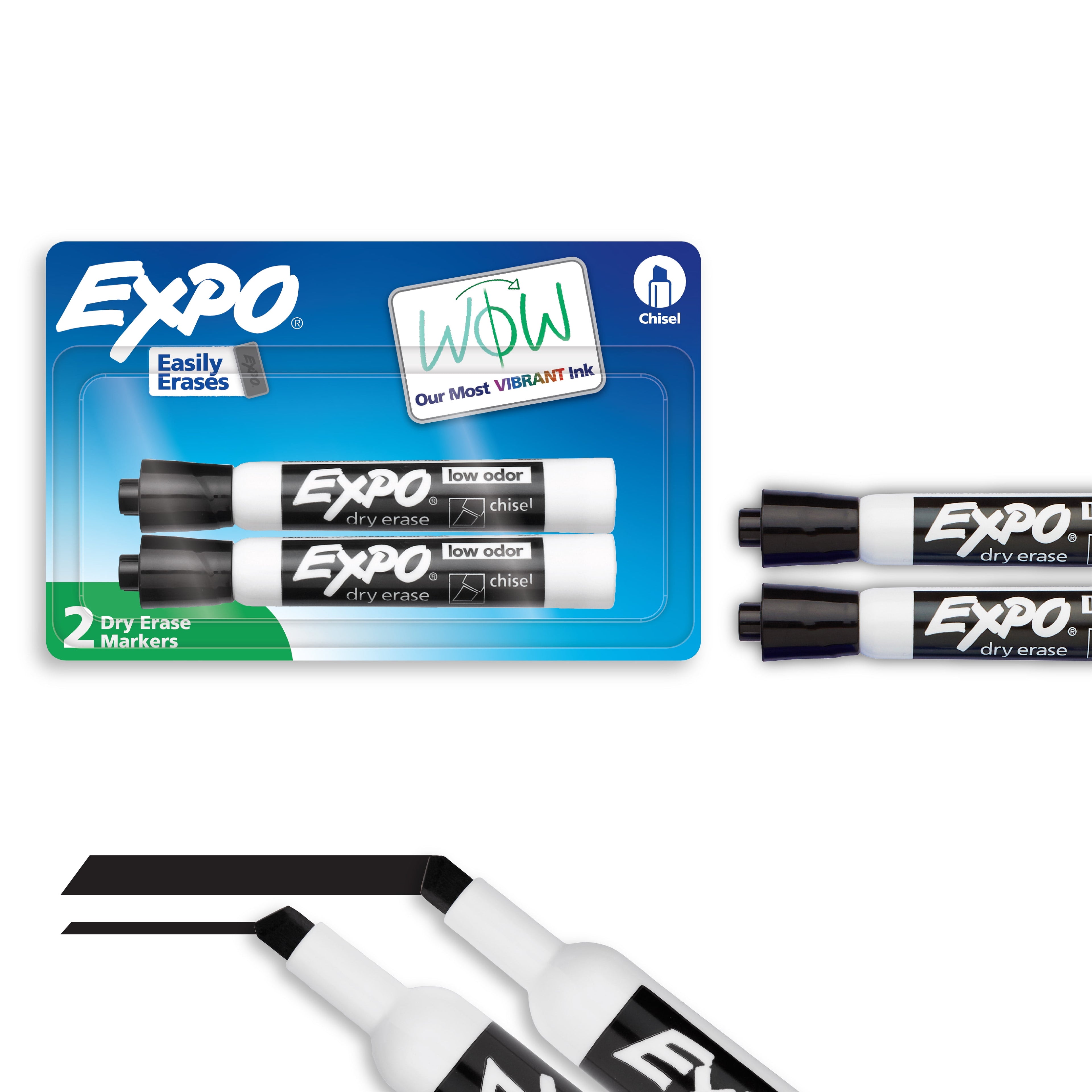 EXPO Dry Erase Markers, Chisel Tip, Black, 2 Count