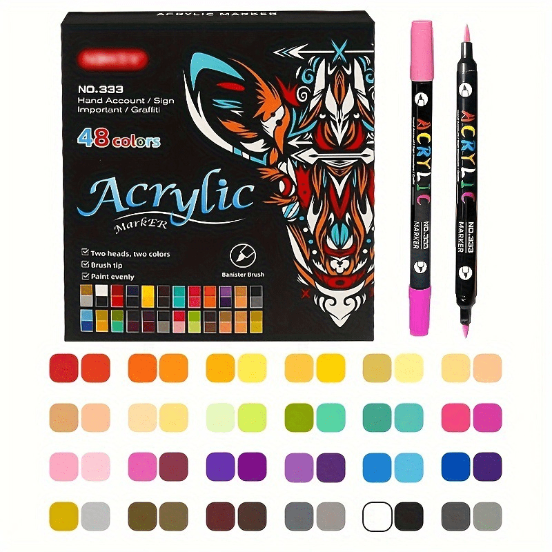 Acrylic Paint Markers,24 Pack 48 Colors Dual Tip Dual Color Acrylic Markers for Stone, Rock Painting, Paper, Pumpkin, Wood,Egg,Canvas,Ceramic,Fabric, leather,Glass,DIY Crafts,Acrylic Paint pens