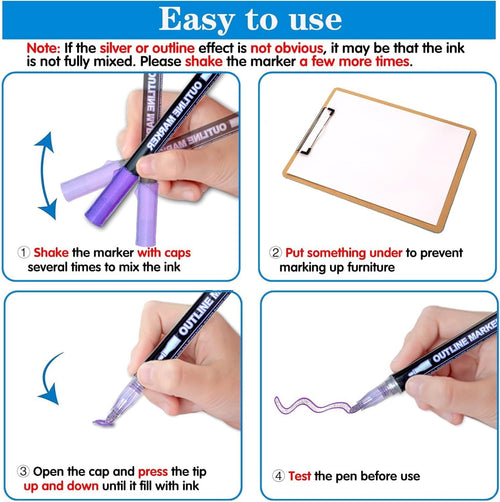 24 Colors Double Line Outline Markers ，SFBOSF Super Squiggles Glitter Markers Self Outline Metallic Markers, Doodle Shimmer Markers