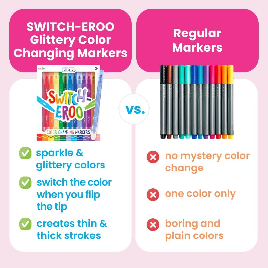 OOLY Switcheroo Sparkle, Glittery Color-Changing Markers, 12 Count