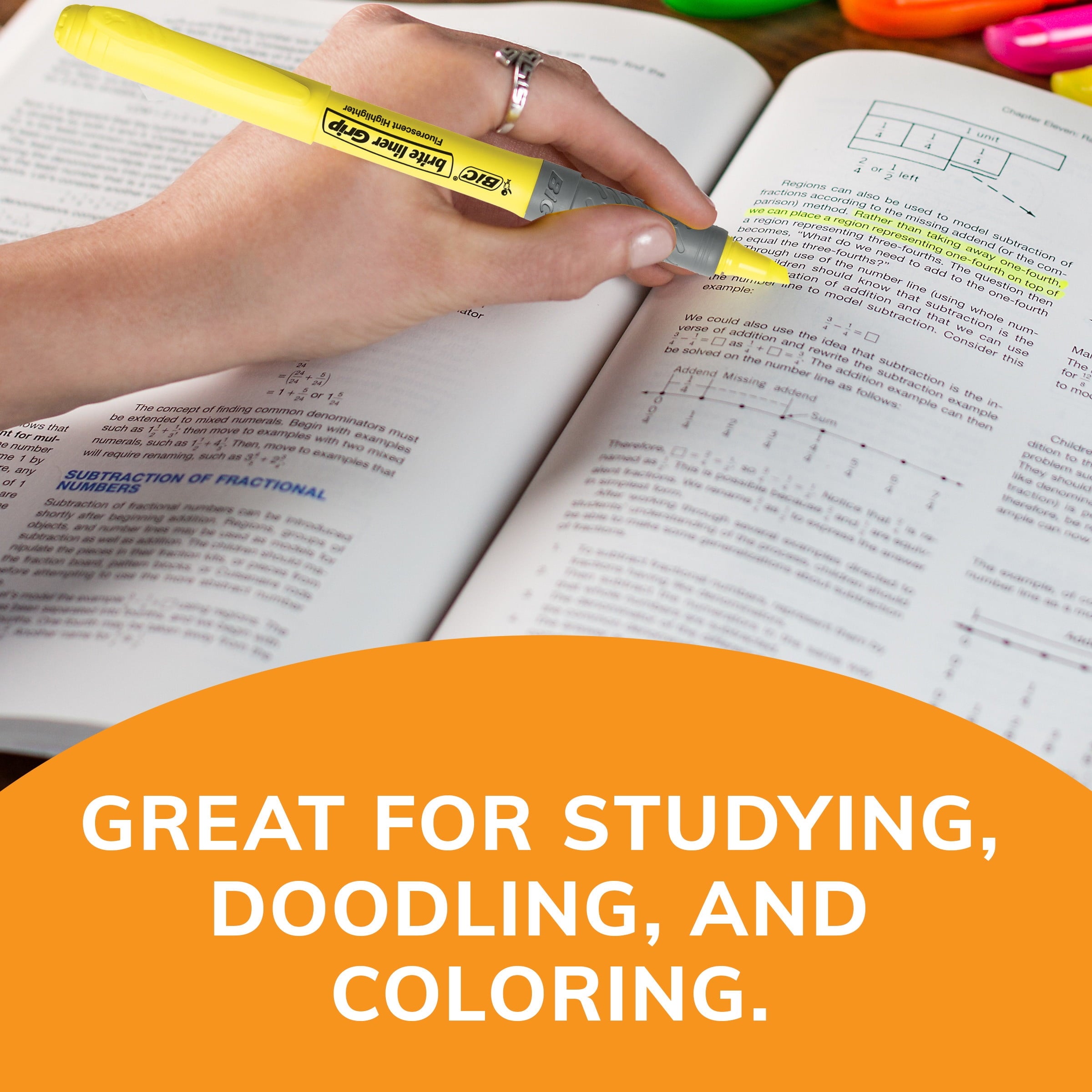 BIC Brite Liner Grip Yellow Highlighter, Chisel Tip, Yellow, Non-Toxic, 5-Pack