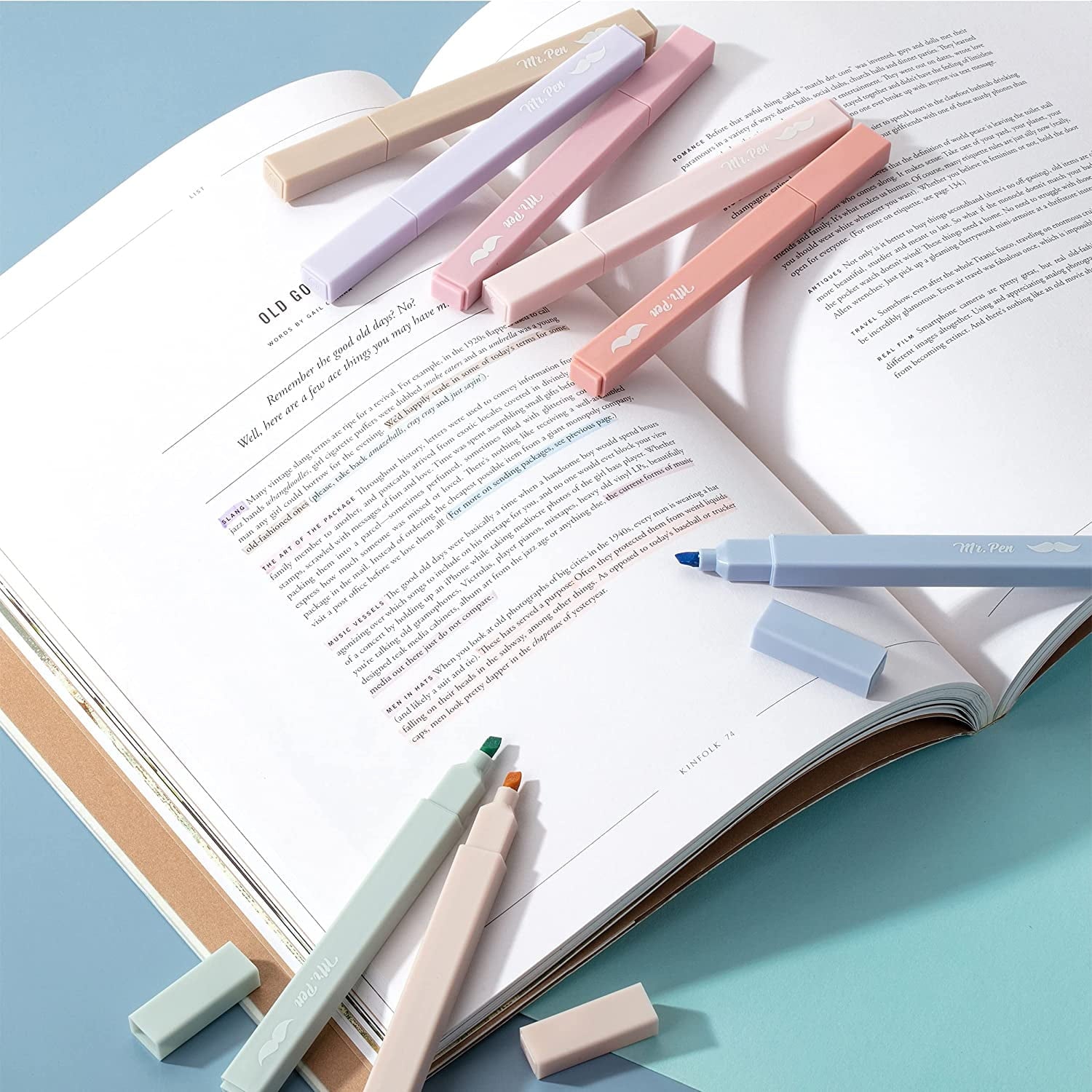 Mr. Pen- Aesthetic Highlighters, 8 Pcs, Chisel Tip, Muted Pastel Color, Assorted Color Highlighter Set
