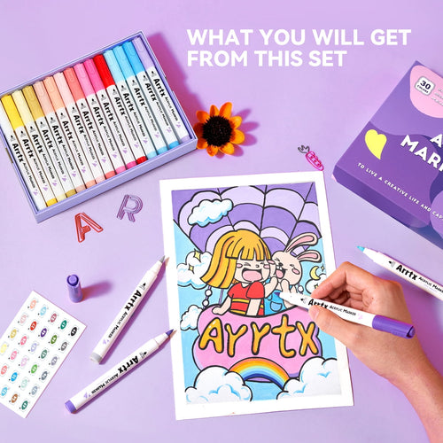 Arrtx 30 Colors Acrylic Paint Pens for Rock Painting, Extra Brush Tip, Water Based Paint Markers for Stone, Craft DIY, Easter Egg, Wood, Glass and More