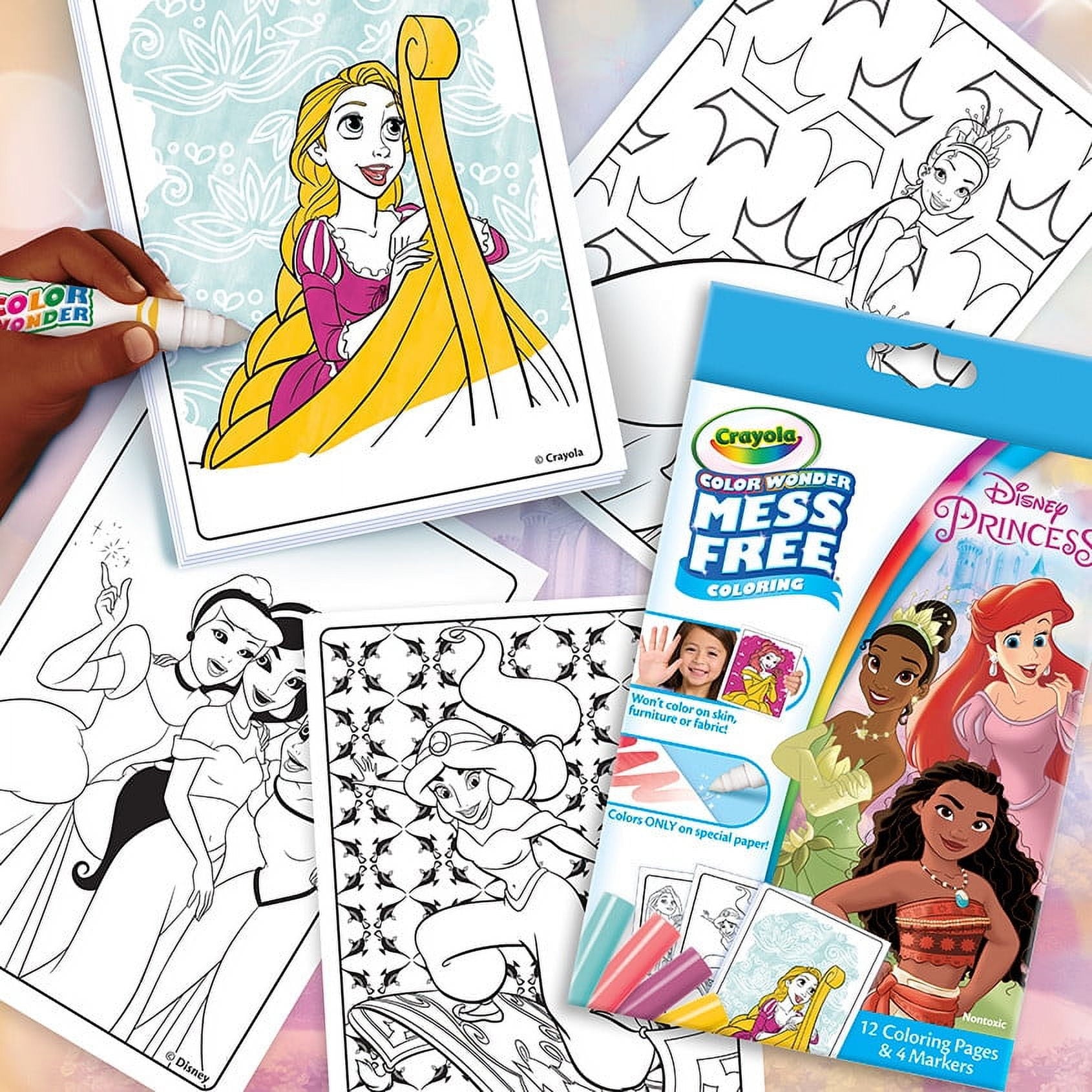 Crayola Color Wonder Disney Princess Mini Box Set, 12 Pgs & 4 Markers, Coloring Set for Toddlers, Arts and Crafts, Creative Gift for Kids, Ages 3, 4, 5, 6