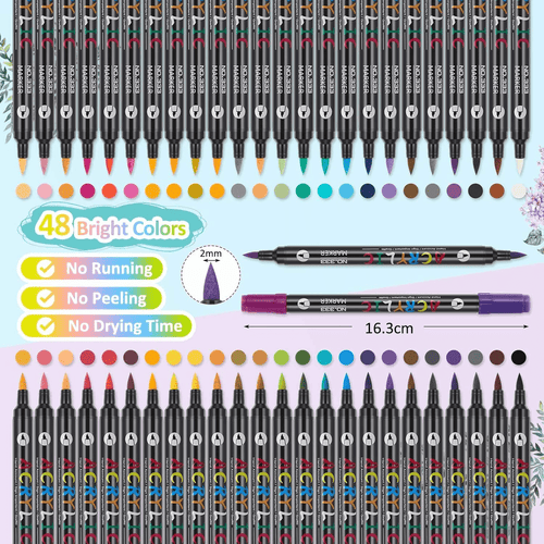 Acrylic Paint Markers,24 Pack 48 Colors Dual Tip Dual Color Acrylic Markers for Stone, Rock Painting, Paper, Pumpkin, Wood,Egg,Canvas,Ceramic,Fabric, leather,Glass,DIY Crafts,Acrylic Paint pens