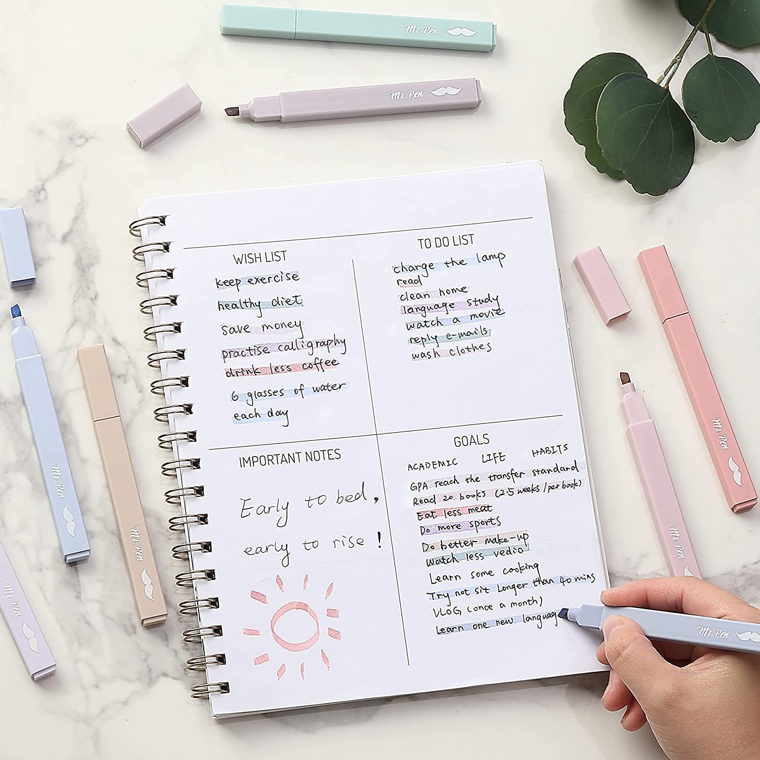 Mr. Pen- Aesthetic Highlighters and Pens No Bleed, 12 Pack, Pastel Color Bible Highlighters No Bleed