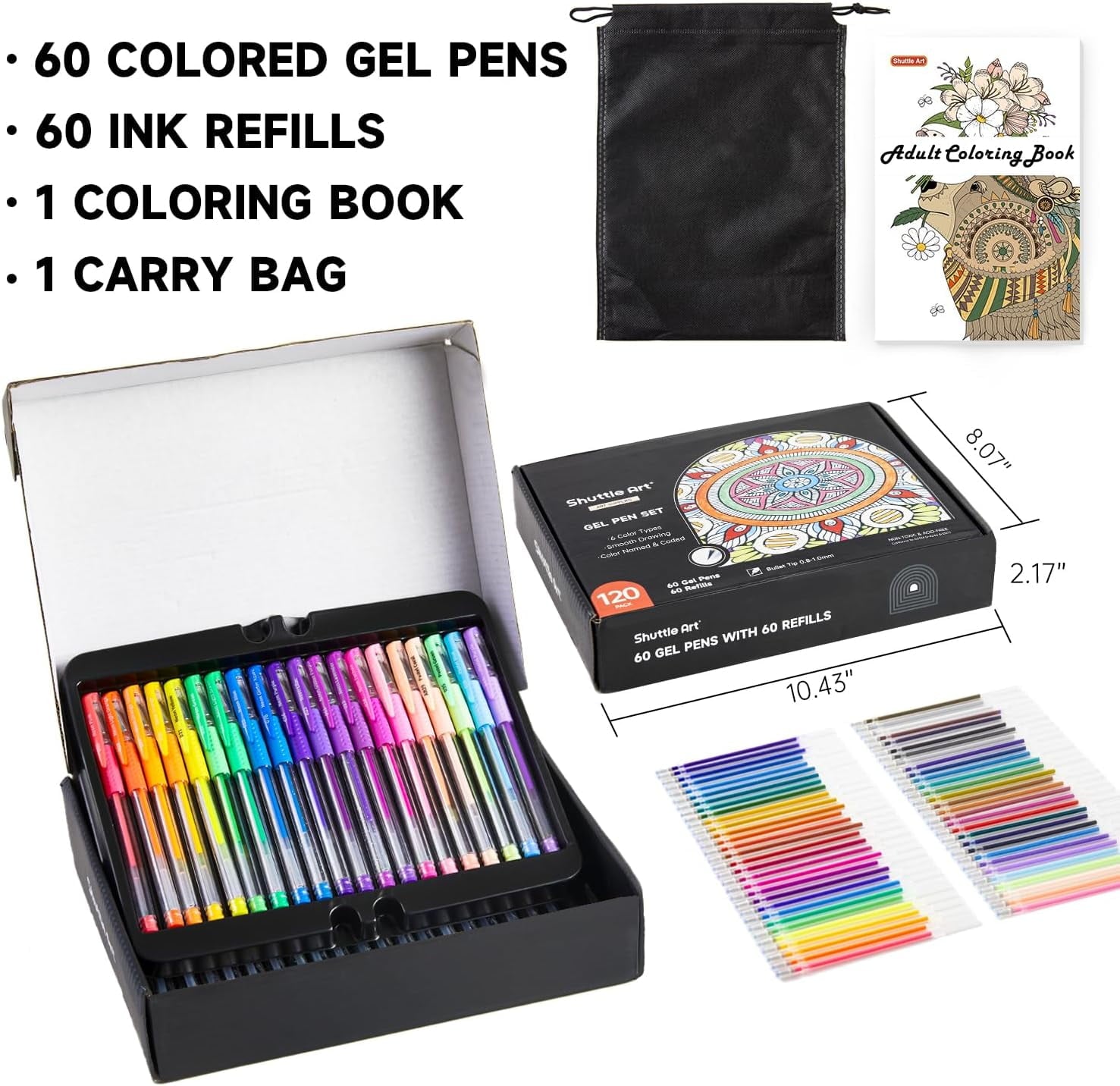 Shuttle Art Gel Pens, 120 Pack Gel Pen Set Packed in a Box, 60 Unique Colors with 60 Refills for Adults Coloring Books Drawing Doodling Crafts Scrapbooking Journaling