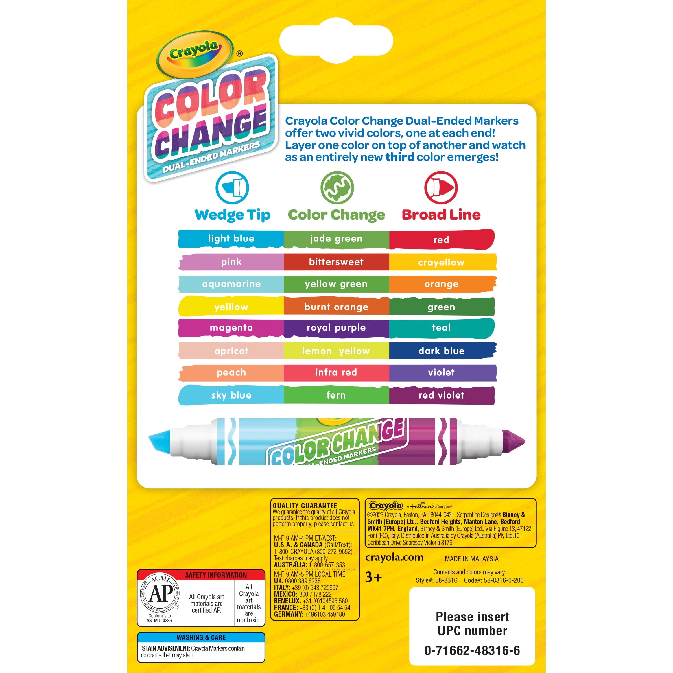 Crayola Color Changing Dual Tip Broad Line Markers, 8 Ct, School Supplies for Kids and Teachers, Gift