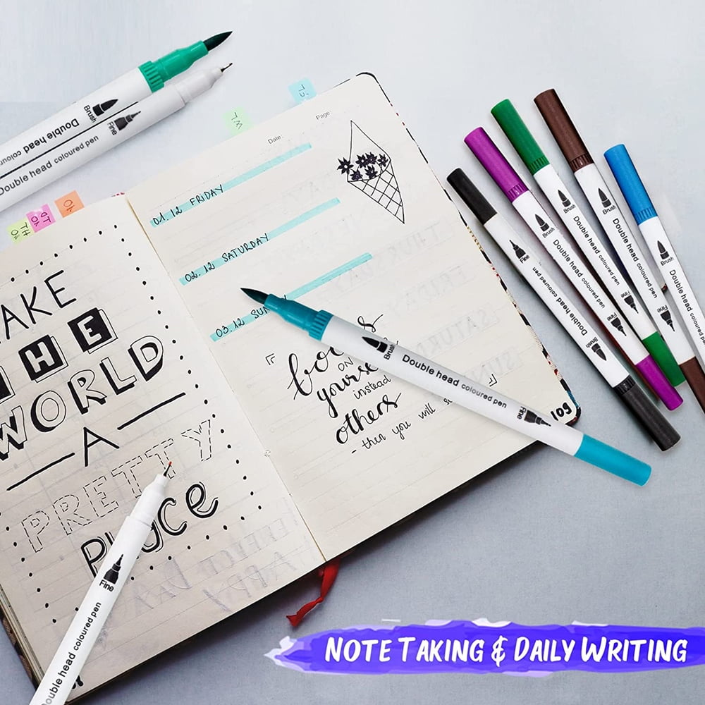 Markers for Adult Coloring, 24 Colors Dual Brush Markers Pens, Dual Tip Fine Point Art Markers