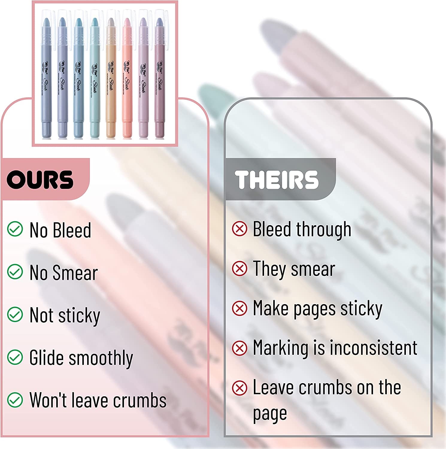 Mr. Pen- Gel Highlighter, 8 Pack, Morandi Colors, Bible Highlighters No Bleed, No Bleed Highlighters