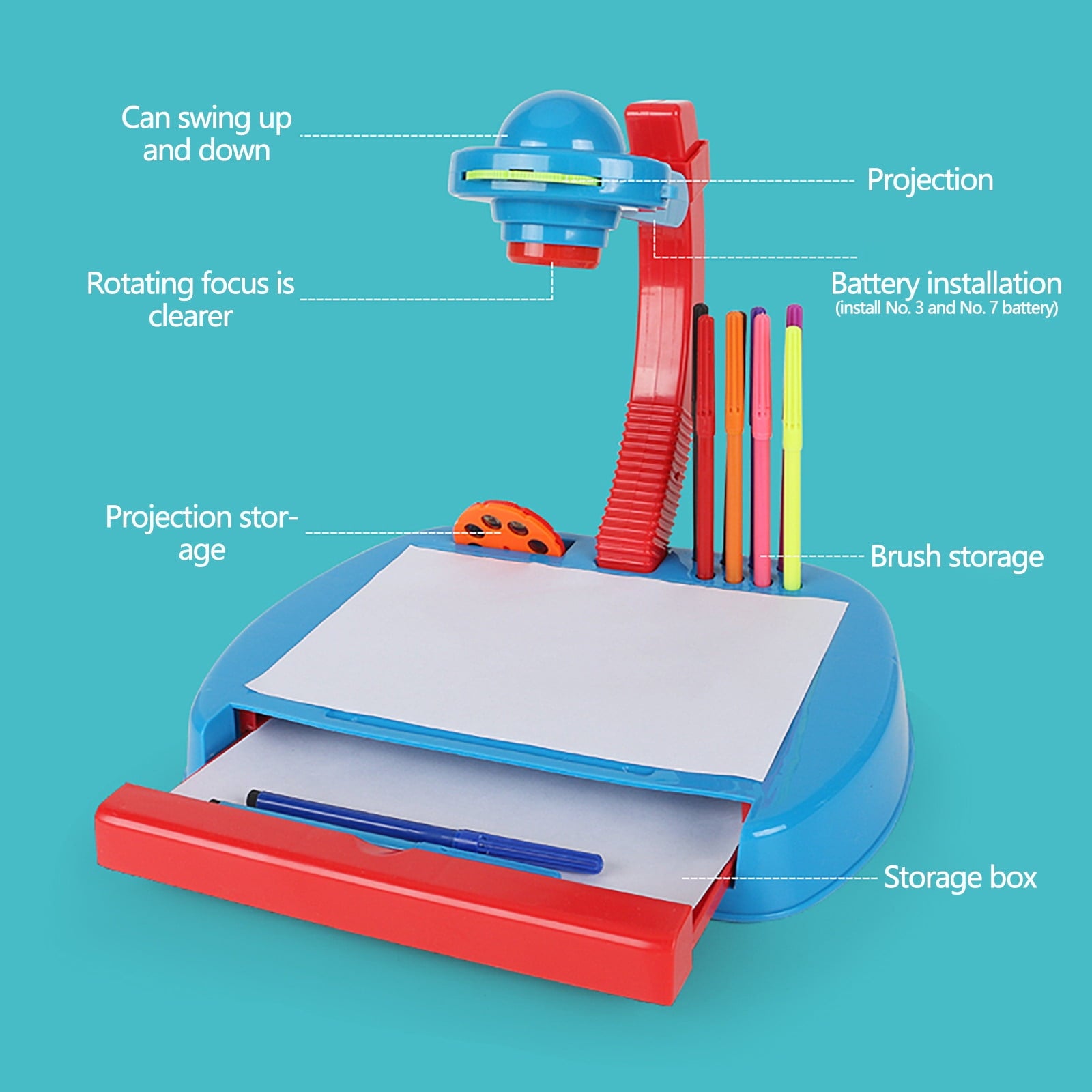 Drawing Projector for Kids Children's Projector Ainting Projection Desk Writing Board Drawing Board Toy 5ml