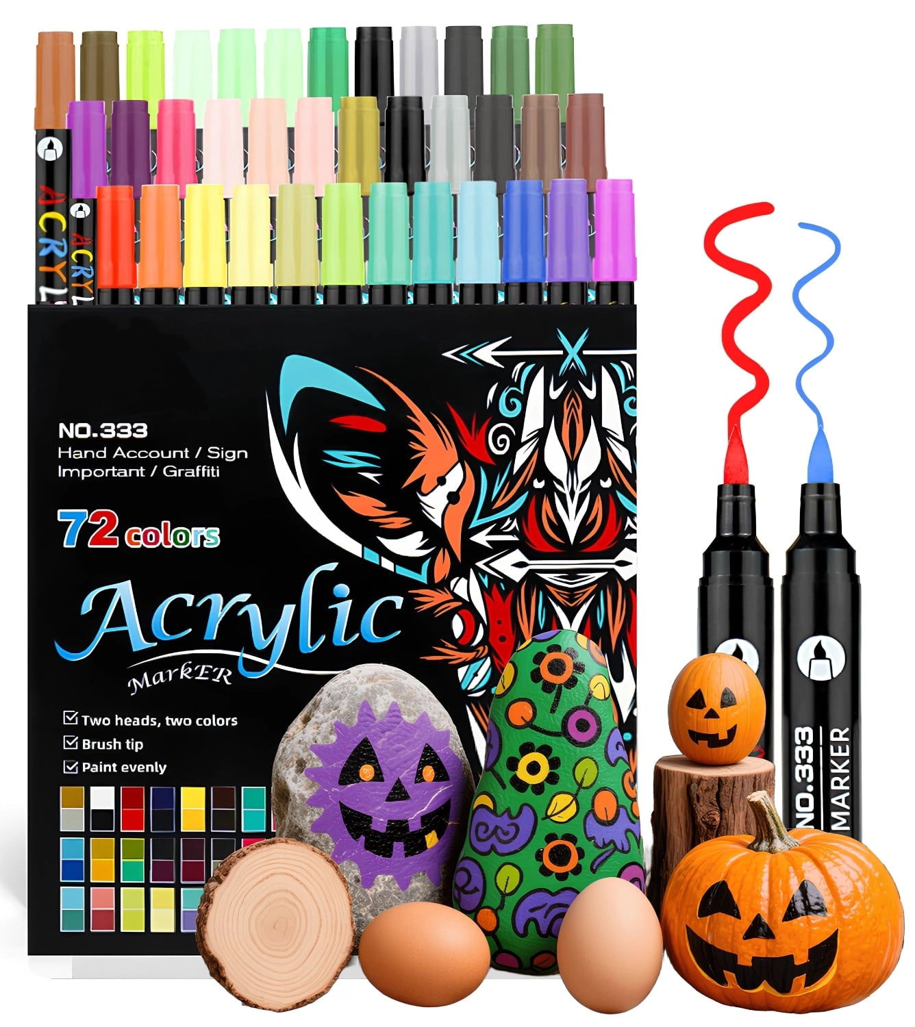 Acrylic Paint Markers,24 Pack 48 Colors Dual Tip Dual Color Acrylic Markers for Stone, Rock Painting, Paper, Pumpkin, Wood,Egg,Canvas,Ceramic,Fabric, leather,Glass,DIY Crafts,Acrylic Paint pens