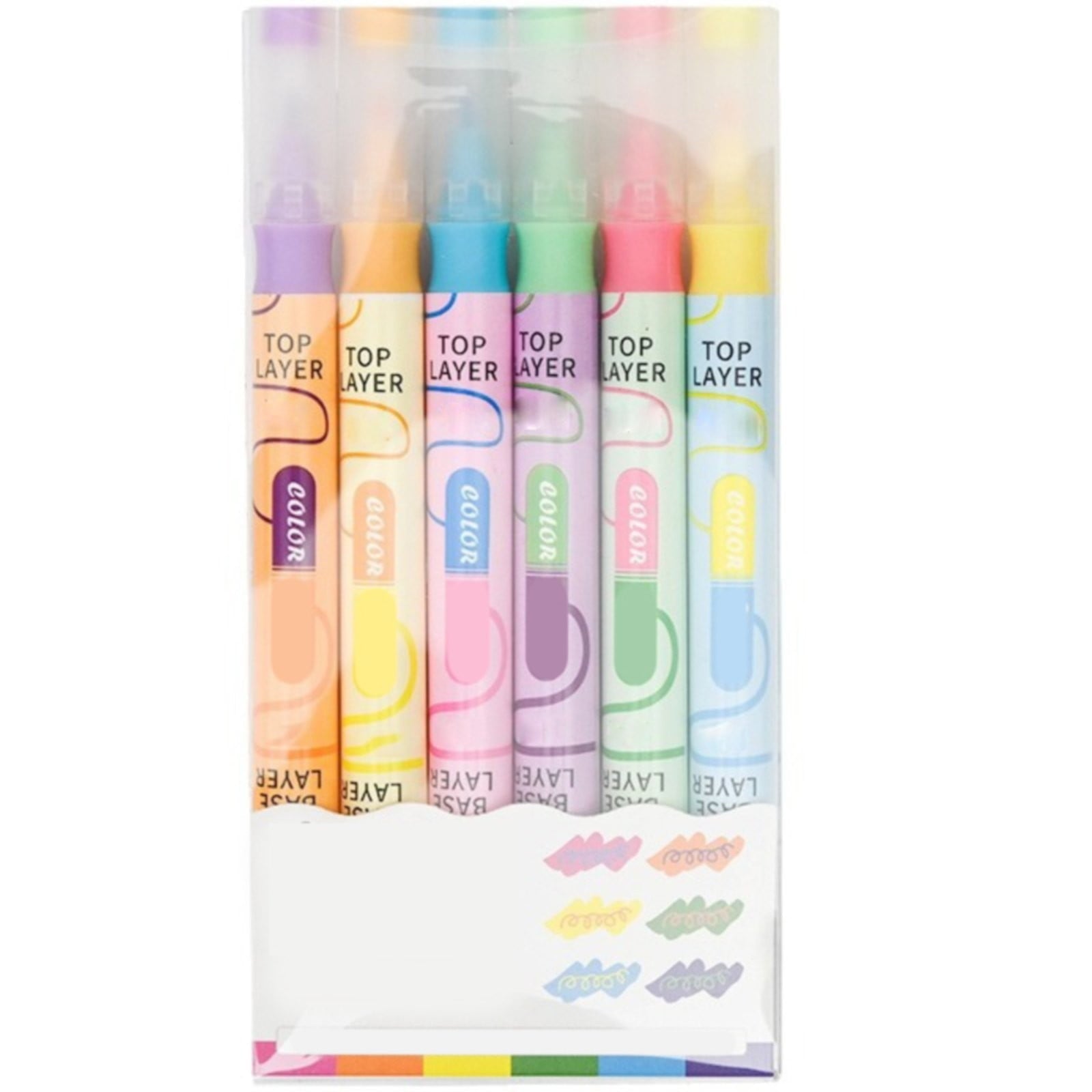 Dual Tip Highlighters (Chisel Marker Set, Color Changing Pens), 6 Color-Changing Highlighters Reduce Supply Count, Highlighters Assorted Colors, By Meiiso