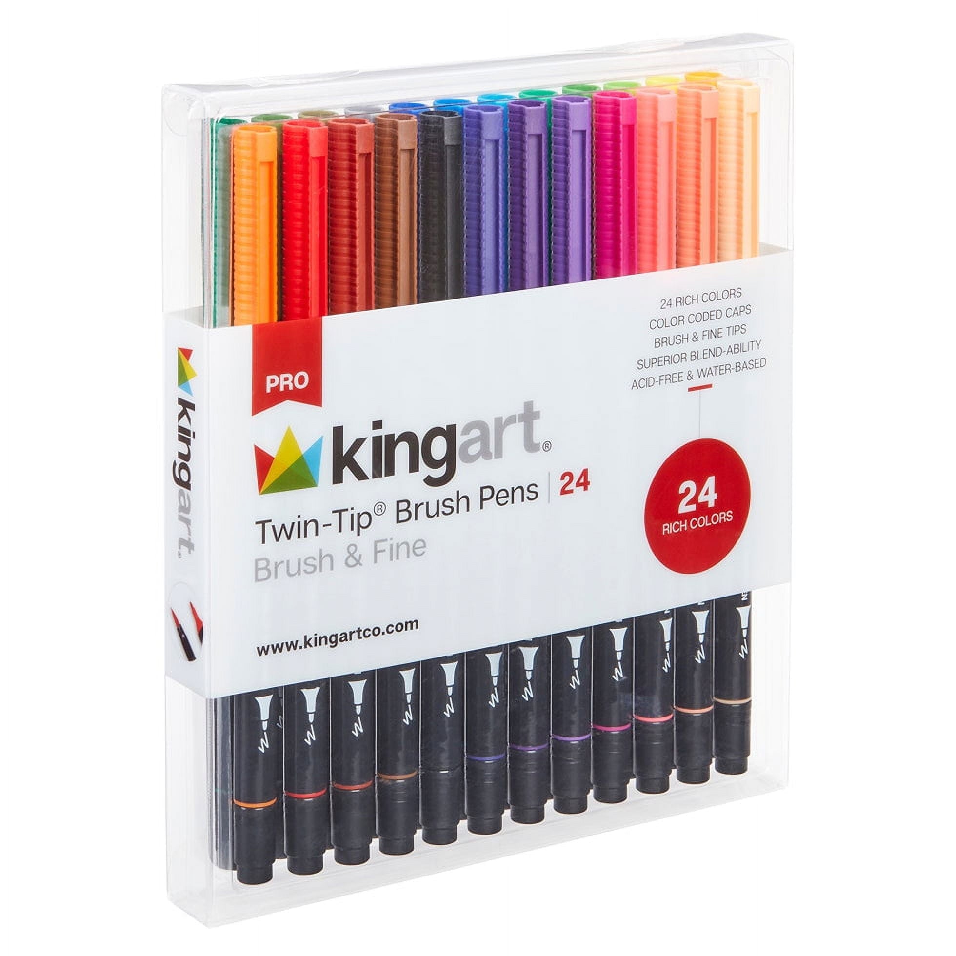 Kingart Pro Twin Tip Brush Pens, 24 Colors