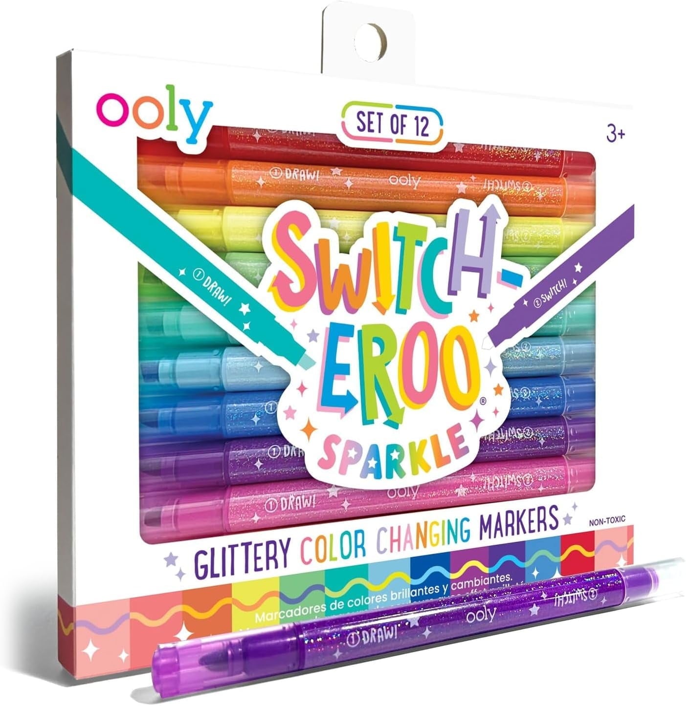 OOLY Switcheroo Sparkle, Glittery Color-Changing Markers, 12 Count