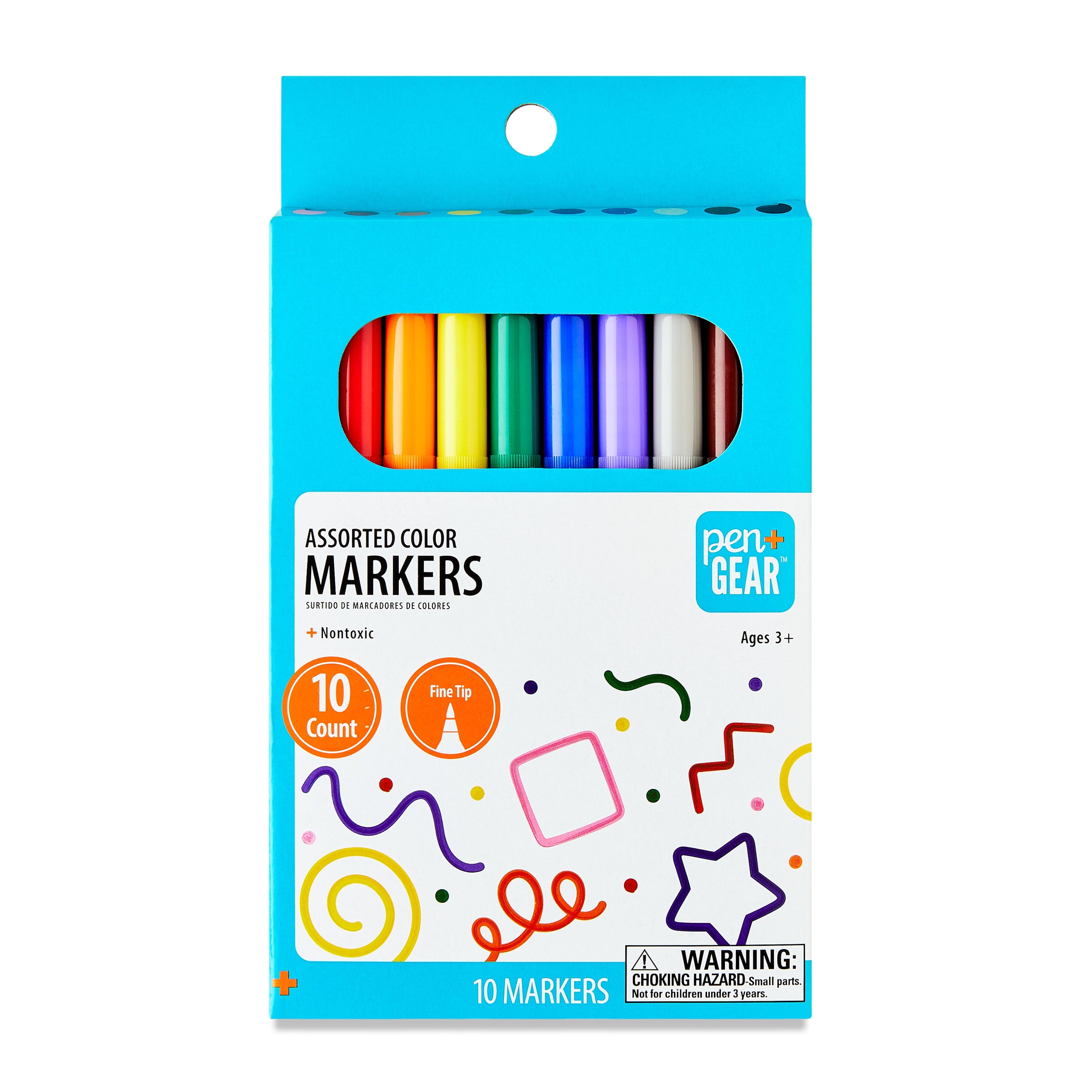 Pen+Gear Fine Line Classic Markers, Assorted Colors, 10 Count