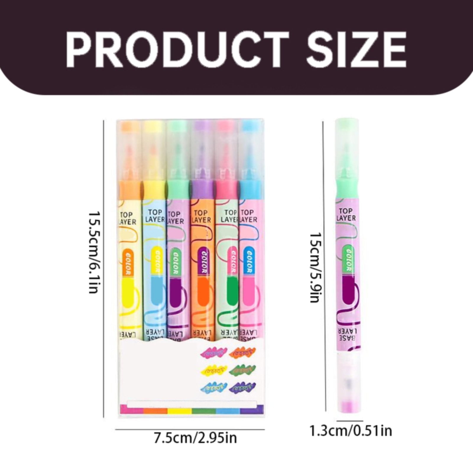 Dual Tip Highlighters (Chisel Marker Set, Color Changing Pens), 6 Color-Changing Highlighters Reduce Supply Count, Highlighters Assorted Colors, By Meiiso