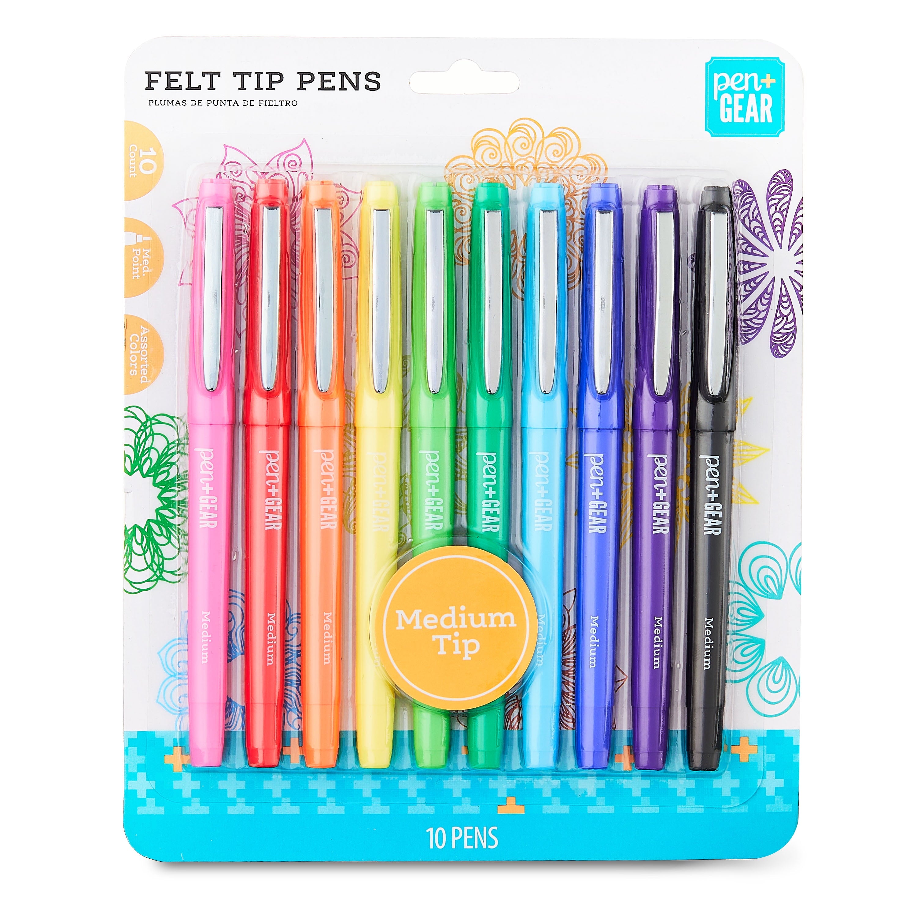 Pen+Gear Felt Tip Markers, Medium Tip, Assorted Colors, 10 Count