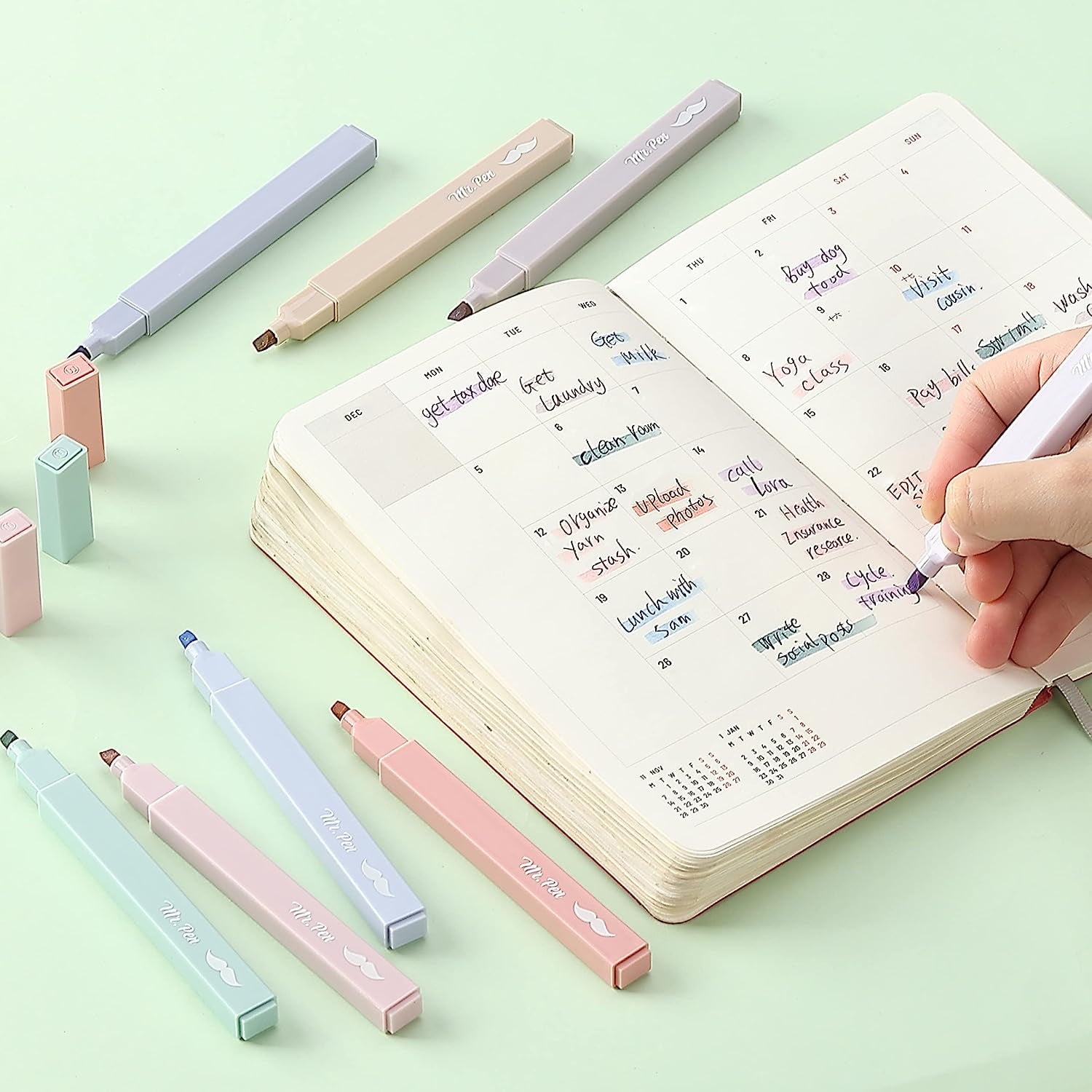 Mr. Pen- Aesthetic Highlighters, 16 pcs, Chisel Tip, Morandi Colors, No Bleed Bible Highlighter Pastel, Assorted Colors, Cute