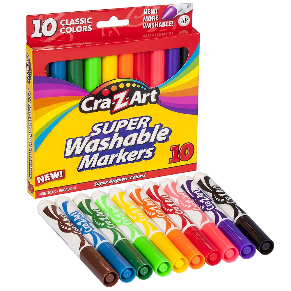 Cra-Z-Art Classic Multicolor Broad Line Washable Markers, 10 Count, School Supplies