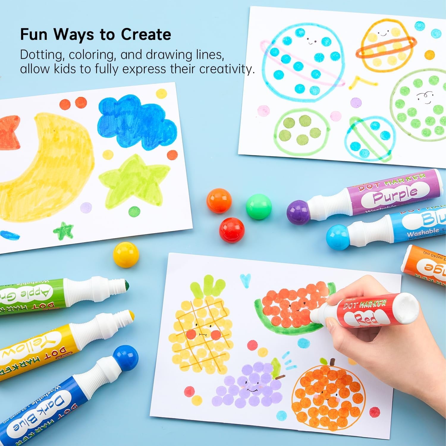 Shuttle Art Dot Makers, 12 Colors Bingo Daubers with 20 Unique Patterns of Dot Book for  Art Activities, Non-Toxic Washable Coloring Markers
