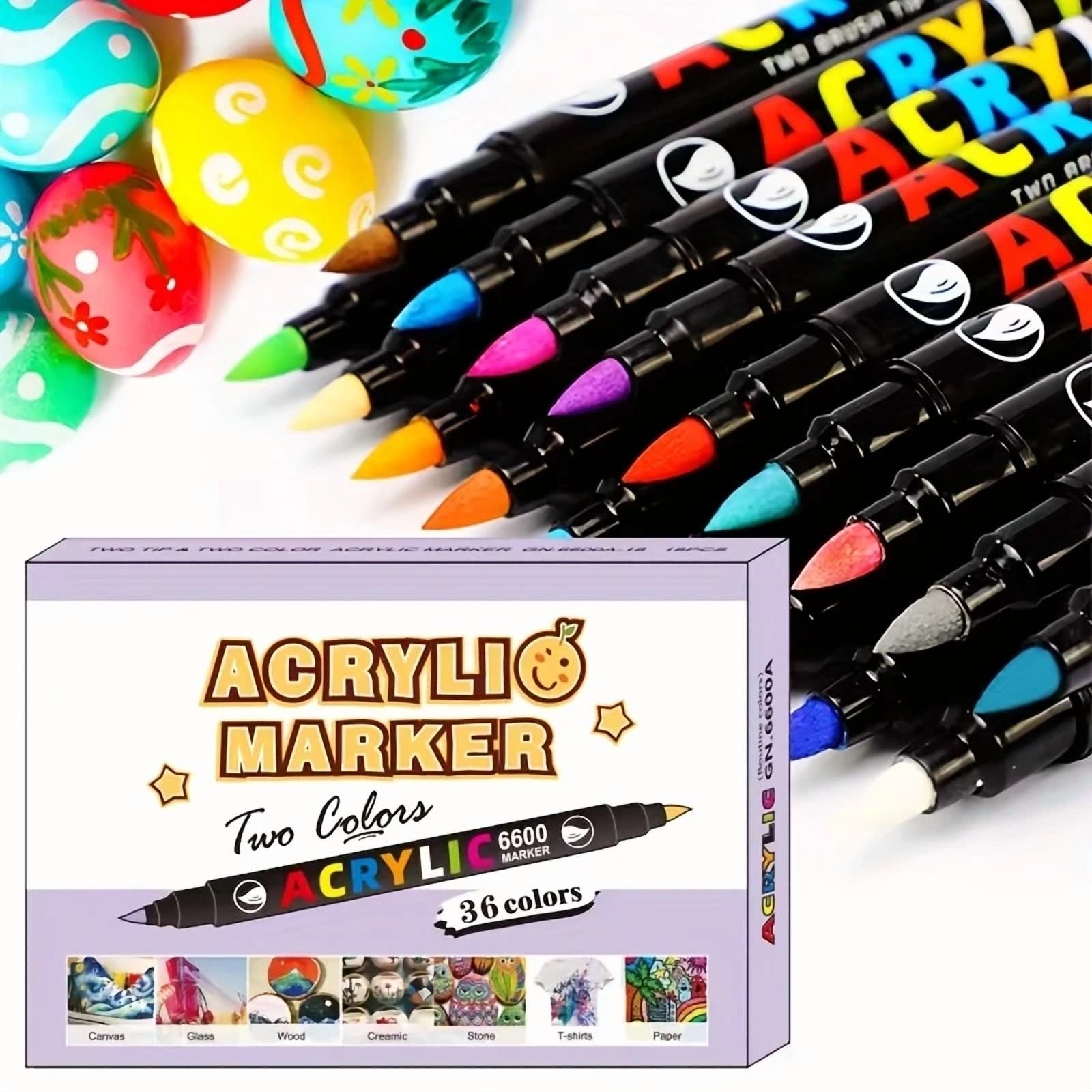 SFBOSF Dual Tip Acrylic Paint Markers Set with Brush Tip, Fine Tip, Assorted Colors, 36 Count