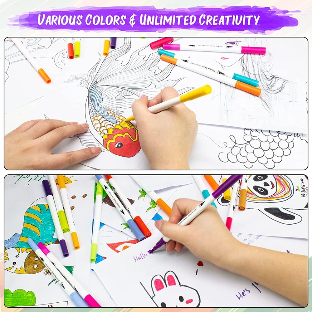 Markers for Adult Coloring, 24 Colors Dual Brush Markers Pens, Dual Tip Fine Point Art Markers