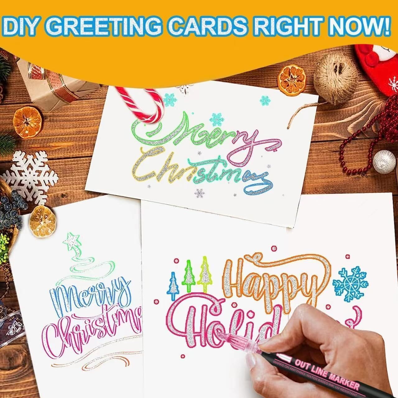 24 Colors Double Line Outline Markers ，SFBOSF Super Squiggles Glitter Markers Self Outline Metallic Markers, Doodle Shimmer Markers