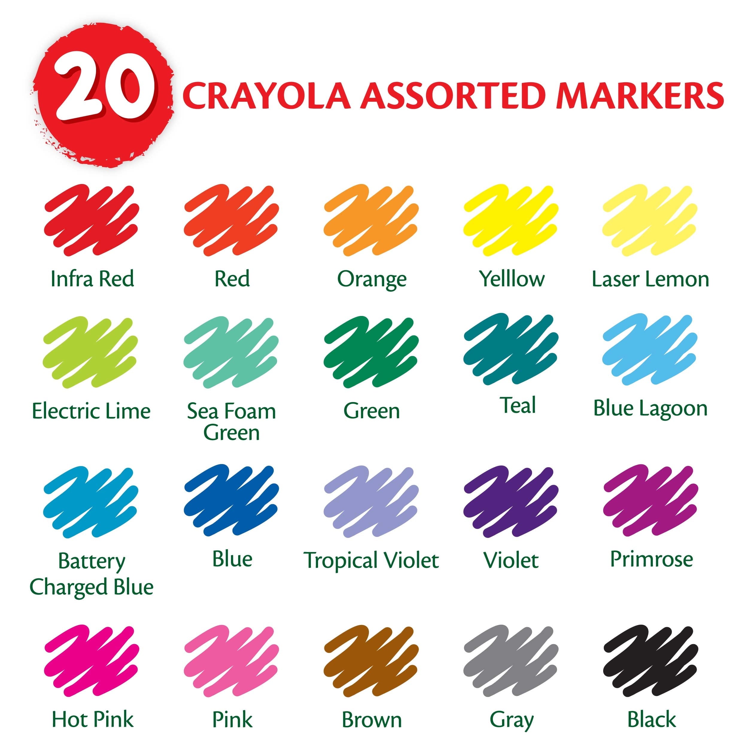 Crayola Broad Line Markers, 20 Ct Classic Colors, School Supplies for Teachers and Kids, Classroom Supplies
