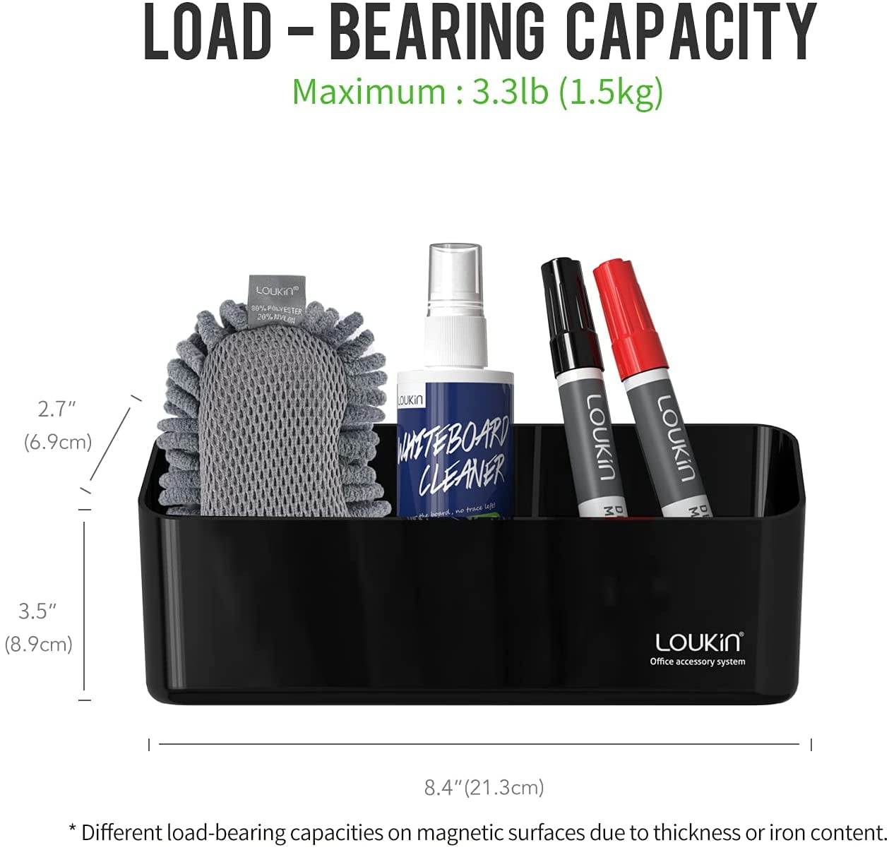 loukin Magnetic and Adhesive Marker Holder, Dry Erase Accessory Tray, Magnetic Storage Organizer for Whiteboard, Glass or Refrigerators (Black)