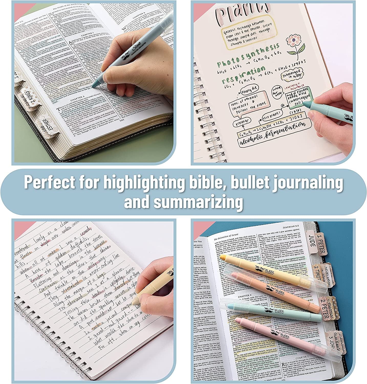 Mr. Pen- Gel Highlighter, 8 Pack, Morandi Colors, Bible Highlighters No Bleed, No Bleed Highlighters